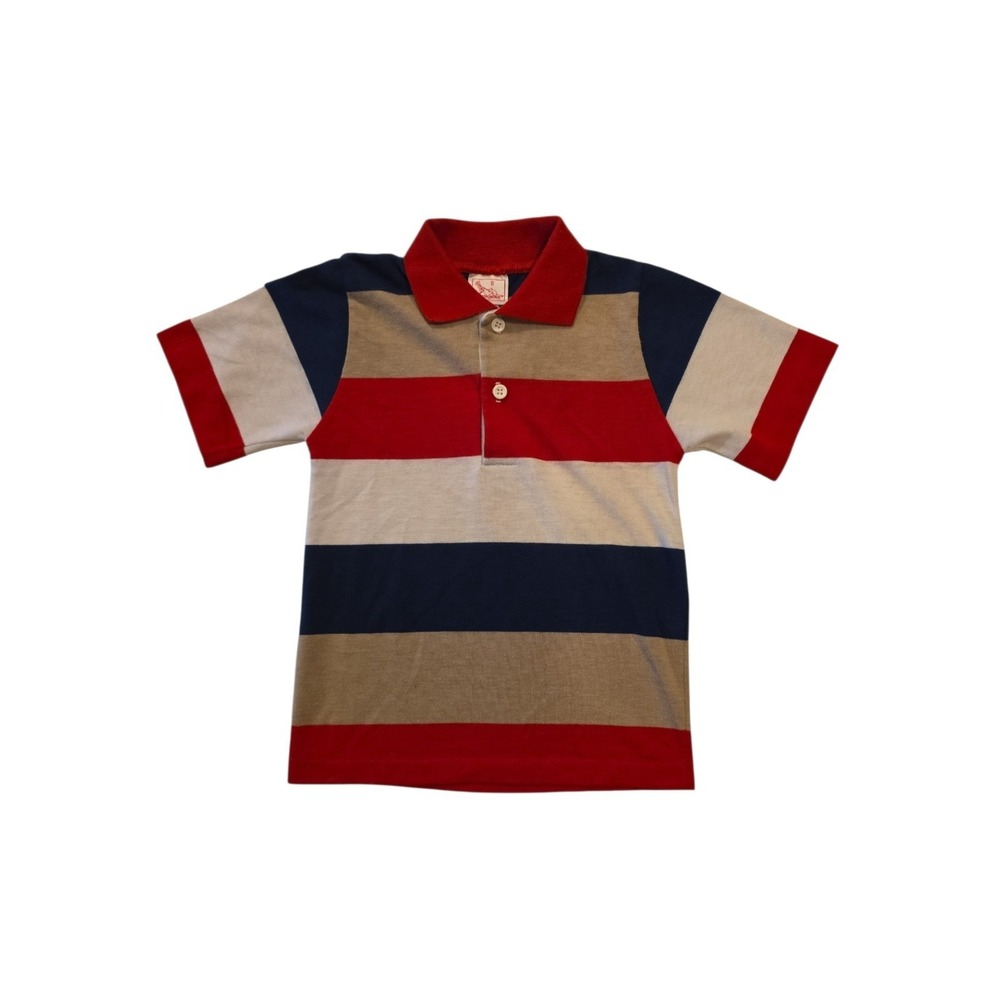 Vintage Buster Brown Polo Shirt Boys Size 5 USA Red Blue Tan Striped 80s 90s